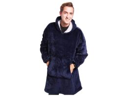Hoodie Κουβέρτα Φούτερ βελουτέ με εσωτερική επένδυση, σε μπλε σκούρο, 87x74x13 cm,Oversized