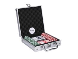 Σετ Βαλίτσα πόκερ αλουμινίου με 100 μάρκες, 2 τράπουλες και ζάρια, 20.5x22.5x6.5cm, Poker set