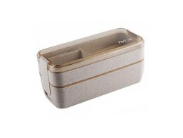 Πλαστικό φαγητοδοχείο Lunchbox 2 επιπέδων, χωρητικότητας 750 ml σε μπεζ χρώμα,  17.5x8x7.5 cm