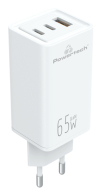 POWERTECH φορτιστής τοίχου PT-1094 USB & 2x USB-C 65W GaN λευκός