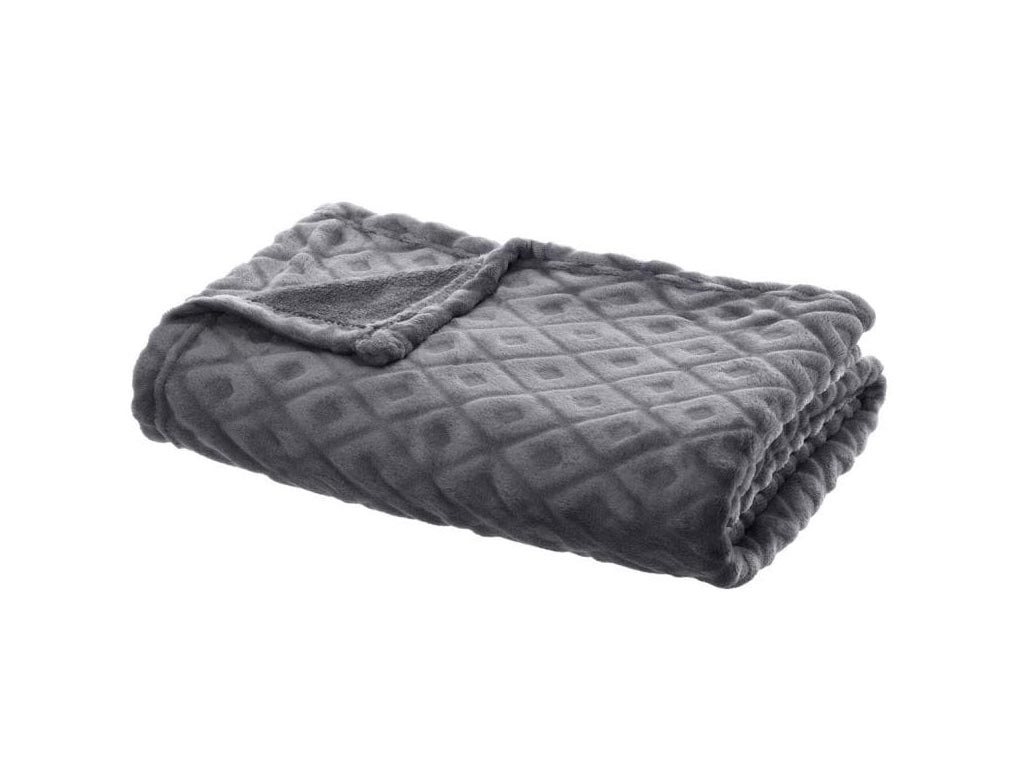 Μονή Κουβέρτα ριχτάρι καναπέ Fleece μαλακή με μοτίβο ρόμβους σε γκρι χρώμα, 125x150 cm