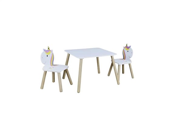 Aria Trade Σετ Ξύλινο Παιδικό Τραπεζάκι με Καρέκλες Unicorn