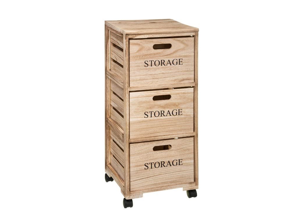 Ξύλινο έπιπλο συρταριέρα τρόλει, με 3 συρτάρια, Storage Trolley, 34x31.4x82.2 cm