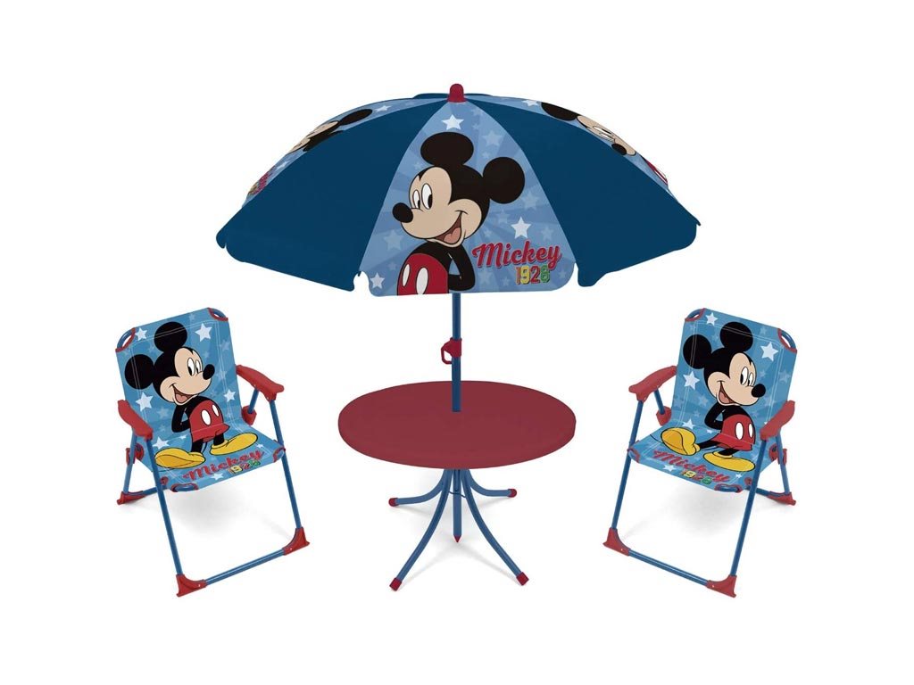 Σετ Παιδικό τραπεζάκι με 2 Καρεκλάκια και Ομπρέλα με Θέμα Mickey Mouse κατάλληλο για Εξωτερικό χώρο