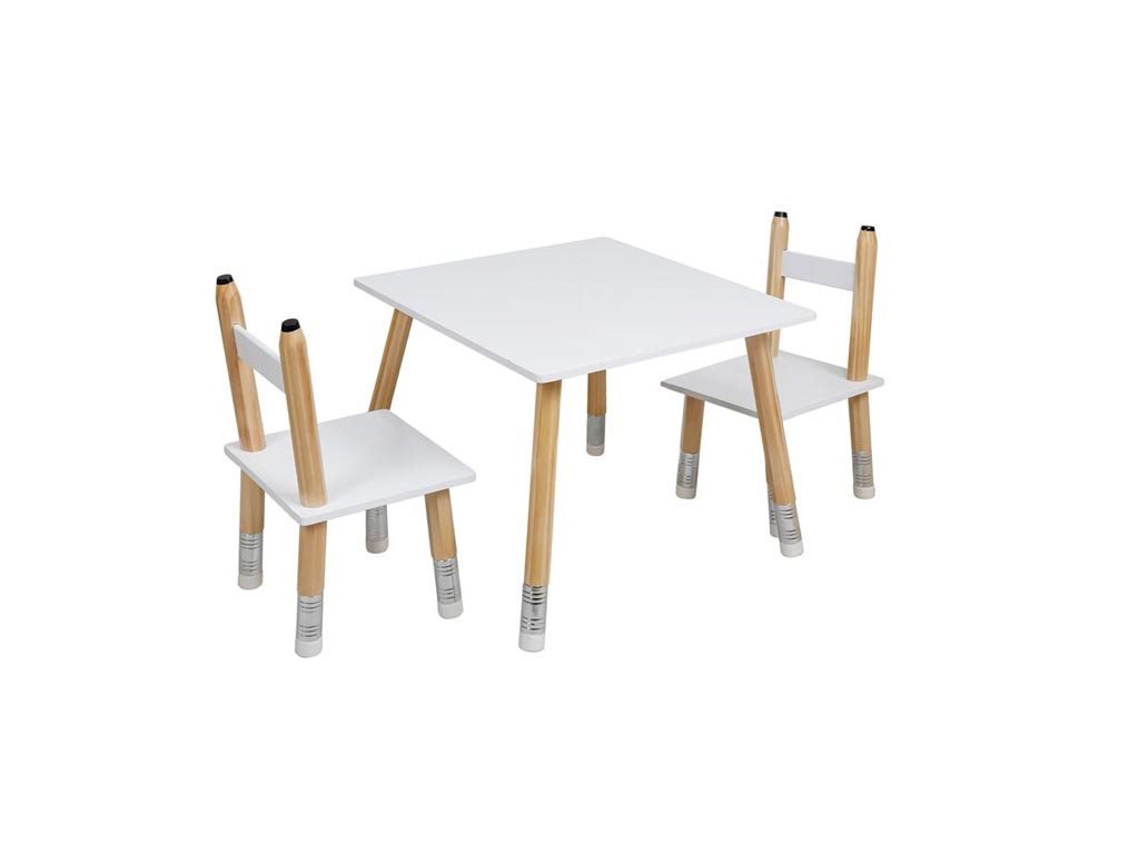 Ξύλινο Σετ Τραπεζάκι με 2 Καρέκλες για παιδιά με πόδια σε μορφή Μολυβιού, 55x42x34 cm