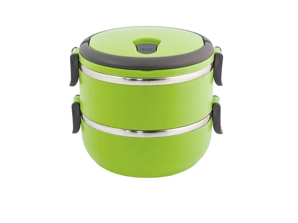 Φαγητοδοχείο Lunchbox 2 επιπέδων χωρητικότητας 1400ml με λαβή σε πράσινο χρώμα, 14.8x12x14.6 cm