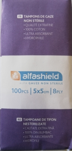 Alfashield Gauze Swabs Non-sterile 8ply 5x5cm Μη Αποστειρωμένες Γάζες 8ply 5x5cm 100τμχ