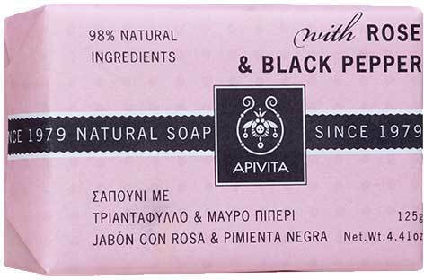 Apivita Natural Soap Φυσικό Σαπούνι Τριαντάφυλλο και Μαύρο Πιπέρι 125gr