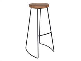 Ξύλινο Σκαμπό Μπαρ με μεταλλική βάση σε μαύρο χρώμα, 30x45x79 cm, Teak bar stool
