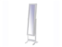 Ξύλινος Ολόσωμος Καθρέπτης Δαπέδου Μπιζουτιέρα σε λευκό χρώμα, 37x35x145 cm