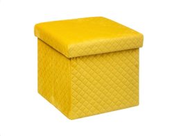 Βελούδινο Πτυσσόμενο Σκαμπό με Καπιτονέ μοτίβο και αποθηκευτικό χώρο σε Κίτρινο χρώμα, 31x31x30 cm