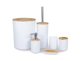 Σετ Αξεσουάρ μπάνιου πλαστικό 6 τεμαχίων με bamboo λεπτομέρειες, 19.5x19.5x26 cm