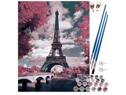 Ζωγραφική με Νερομπογιές σε Αριθμημένες Περιοχές Σχέδιο Eiffel Tower σε Ξύλινη Κορνίζα, 40x50 cm
