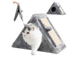 Ονυχοδρόμιο Γάτας Γατόδεντρο Τριγωνικό με Επιφάνεια Ξυσίματος σε Γκρι χρώμα, 44x42x26 cm