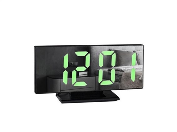 Aria Trade Ψηφιακό Ρολόι 4 σε 1 με Καθρέπτη, Ξυπνητήρι και Θερμόμετρο με  LED φωτισμό σε μαύρο χρώμα, 19x10 cm
