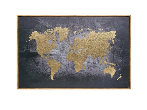 Πίνακας Παγκόσμιος χάρτης σε καμβά και ξύλινο πλαίσιο, 58x88x5 cm