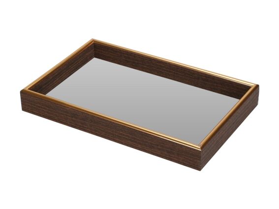 Δίσκος σερβιρίσματος με καθρέπτη, πλαστικός, ορθογώνιος, σε καφέ χρώμα, 22x14x2.8 cm
