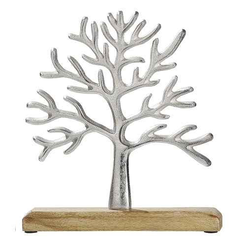 ARTELIBRE Διακοσμητικό Δέντρο Της Ζωής Σε Βάση Ασημί/Φυσικό Αλουμίνιο/Ξύλο 23x5x26cm