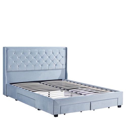 ARTELIBRE Κρεβάτι Διπλό ANNONA Γαλάζιο Βελούδο (Στρώμα 160x200cm)