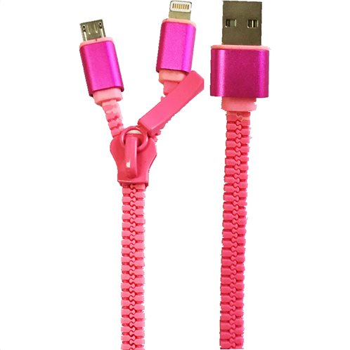 Simply Καλώδιο Data USB to Lightning USB/Micro USB 1,5m με Φερμουάρ 2-σε-1 Ροζ