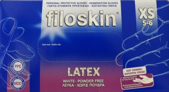 Filoskin Γάντια Λάτεξ Χωρίς Πούδρα σε Λευκό Χρώμα 100τμχ