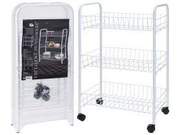 Excellent Houseware Μεταλλικός Οργανωτής 62x40x26cm με 3 Καλάθια και Ρόδες σε Λευκό χρώμα