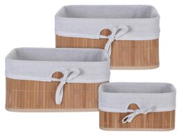Bamboo Σετ διακοσμητικά καλάθια αποθήκευσης 3 τεμαχίων με λινό πανί, σε 3 μεγέθη, MA1000020