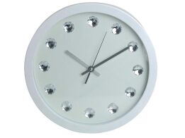 Διακοσμητικό Ρολόι Τοίχου με μεταλλικούς δείκτες και ενδείξεις κρύσταλλα  30 εκατοστών Λευκό