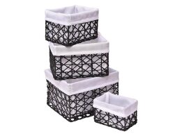 Σετ Καλάθι Αποθήκευσης 4 τεμαχίων με λινό ύφασμα, σε μαύρο-λευκό, σε 4 μεγέθη