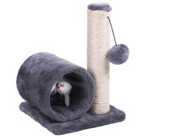 Ονυχοδρόμιο Γάτας Γατόδεντρο με κύλινδρο και pompom σε γκρι χρώμα, 20x20x30cm