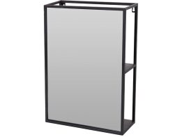 Επιτοίχιος Μεταλλικός Καθρέπτης Τοίχου με 2 ράφια σε μαύρο χρώμα, 35x12x50 cm