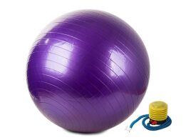 Φουσκωτή μπάλα γυμναστικής για Yoga και Pilates διαμέτρου 65cm μαζί με τρόμπα, σε Μωβ χρώμα
