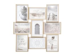 Ξύλινη Πολυκορνίζα Τοίχου για 9 φωτογραφίες σε ασύμμετρο σχήμα, 45x3x45 cm Λευκό