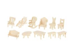 Σετ Κατασκευής DIY Ξύλινα έπιπλα για κουκλόσπιτο 34 τεμαχίων σε φυσικό χρώμα