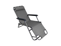 Μεταλλική Ξαπλώστρα Κήπου, Παραλίας, Θαλάσσης με μαξιλάρι σε γκρι χρώμα, 153x60x23 cm