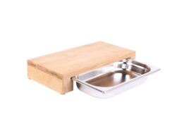 Ξύλινη βάση κοπής με συρόμενο δίσκο από ανοξείδωτο ατσάλι, 34.5x16x6 cm