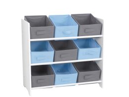 Ξύλινο Ντουλάπι Αποθήκευσης παιχνιδιών και Αντικειμένων με 3 Ράφια και 9 Καλάθια, 30x63x59.5 cm