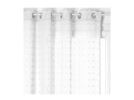 Κουρτίνα Διάφανη με Τρουκς σε Λευκό χρώμα με πον πον από Πολυεστέρα, 140x240 cm
