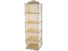 Υφασμάτινη Κρεμάστρα εσωτερικό Ράφι Ντουλάπας με 5 Διαμερίσματα σε μπεζ χρώμα, 30x30x100 cm