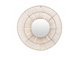 Στρογγυλός Καθρέφτης Τοίχου σε φυσική απόχρωση ξύλου από Ίνες Raffia, 50x50x1 cm