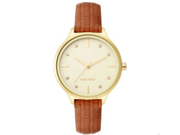 Nine West Γυναικείο Ρολόι χειρός 34mm με Λευκό καντράν και δερμάτινο λουράκι Καφέ, NW/2556CHHY