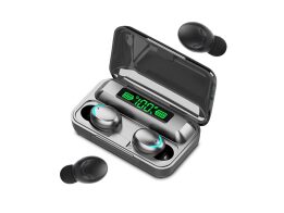 Ασύρματα Επαναφορτιζόμενα Ακουστικά με σύνδεση Bluetooth 5.0 και θήκη φορτιστή σε μαύρο χρώμα, F9-5