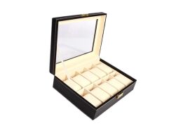 Θήκη Ρολογιών και Κοσμημάτων 10 Θέσεων με Διάφανο Καπάκι σε Μαύρο χρώμα, 25.5x20x8 cm