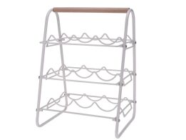 Μεταλλική Κάβα Kρασιών Μπουκαλοθήκη για 9 μπουκάλια με Ξύλινη Λαβή, σε Λευκό Χρώμα, 33x29x46 cm