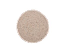 Στρογγυλό Χαλί Σαλονιού από Φυσική Γιούτα με Κρόσσια σε Μπεζ Χρώμα, Διαμέτρου 80cm