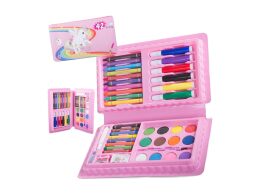 Παιδικό Σετ Ζωγραφικής 42 τεμαχίων με πλαστική θήκη σε ροζ χρώμα, 24x13.5x3 cm