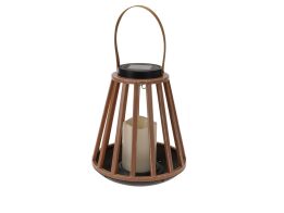 Ηλιακό Φαναράκι Solar με Φωτιζόμενο LED Κερί και Λαβή σε Καφέ χρώμα, από Πλαστικό