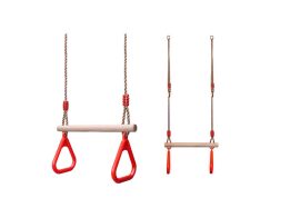 Ξύλινη κούνια με κρίκους και παιδικό μονόζυγο 3 σε 1, με σχοινί ασφαλείας, 45x3.5x170 cm