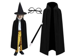 Αποκριάτικη Στολή Σετ Μάγος 4 τμχ σε Μαύρο χρώμα από Πολυεστέρα, Wizard Costume