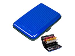 Αδιάβροχο Πορτοφόλι Σκληρή Θήκη καρτών Αλουμινίου για Μετρητά & Κάρτες σε Μπλε χρώμα, 11x7.5x2 cm